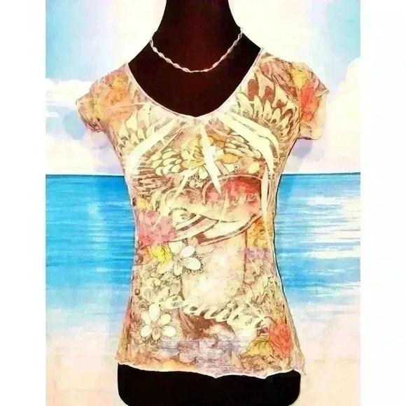 COLORFUL Womans 100% COTTON Tee shirt Stretch T-shirt top Boho print size M - Picture 1 of 4